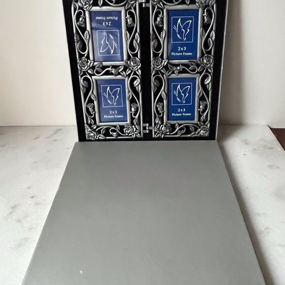 Pewter Rose Motif 4 Picture Frame Vintage Tin Type Photos Best Family Frame - Picture 4 of 9